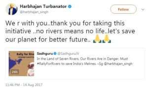 Harbajan Singh, cricketer supports for Rally for Rivers