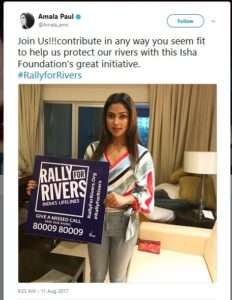 Female Actor Amala Paul supports for Rally For Rivers